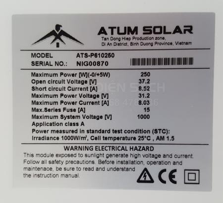 Tấm pin Năng lượng mặt trời 250W - ATUMSOLAR
