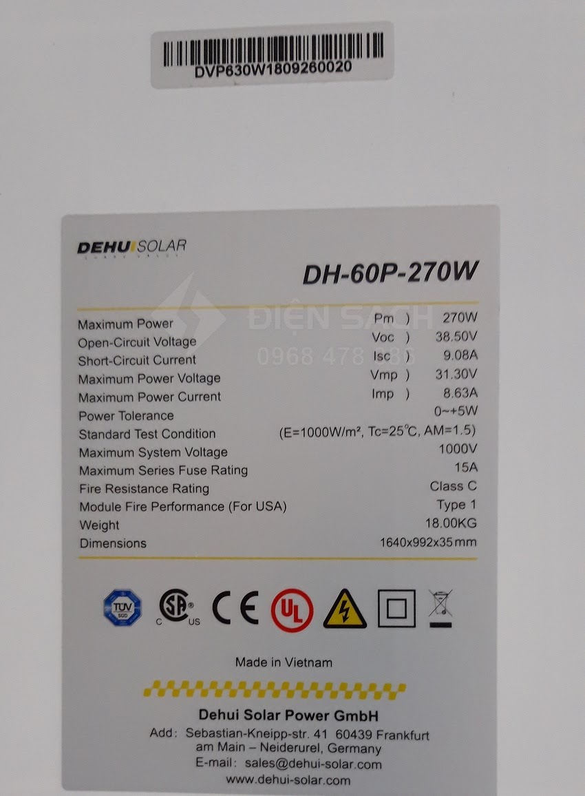 Pin năng lượng mặt trời 275W Poly - DeHui