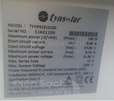 Tấm pin Năng lượng mặt trời 260W - TYNSOLAR