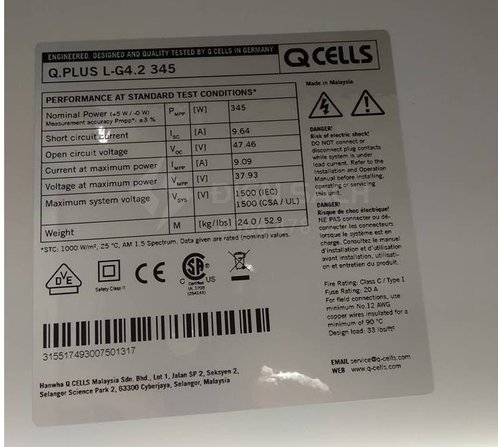 Tấm pin Năng lượng mặt trời 345W - Qcell