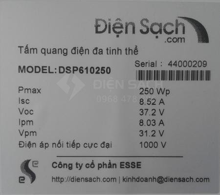 Tấm pin Năng lượng mặt trời 250W POLY - ĐIỆN SẠCH